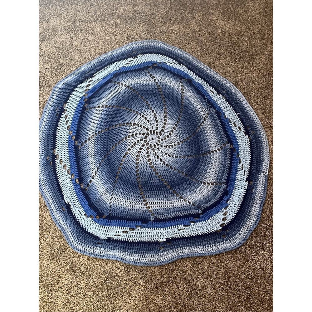 Crocheted Hexagon Shaped Afghan Handmade Blue Dragonfly Throw Blanket 45.5” x 4